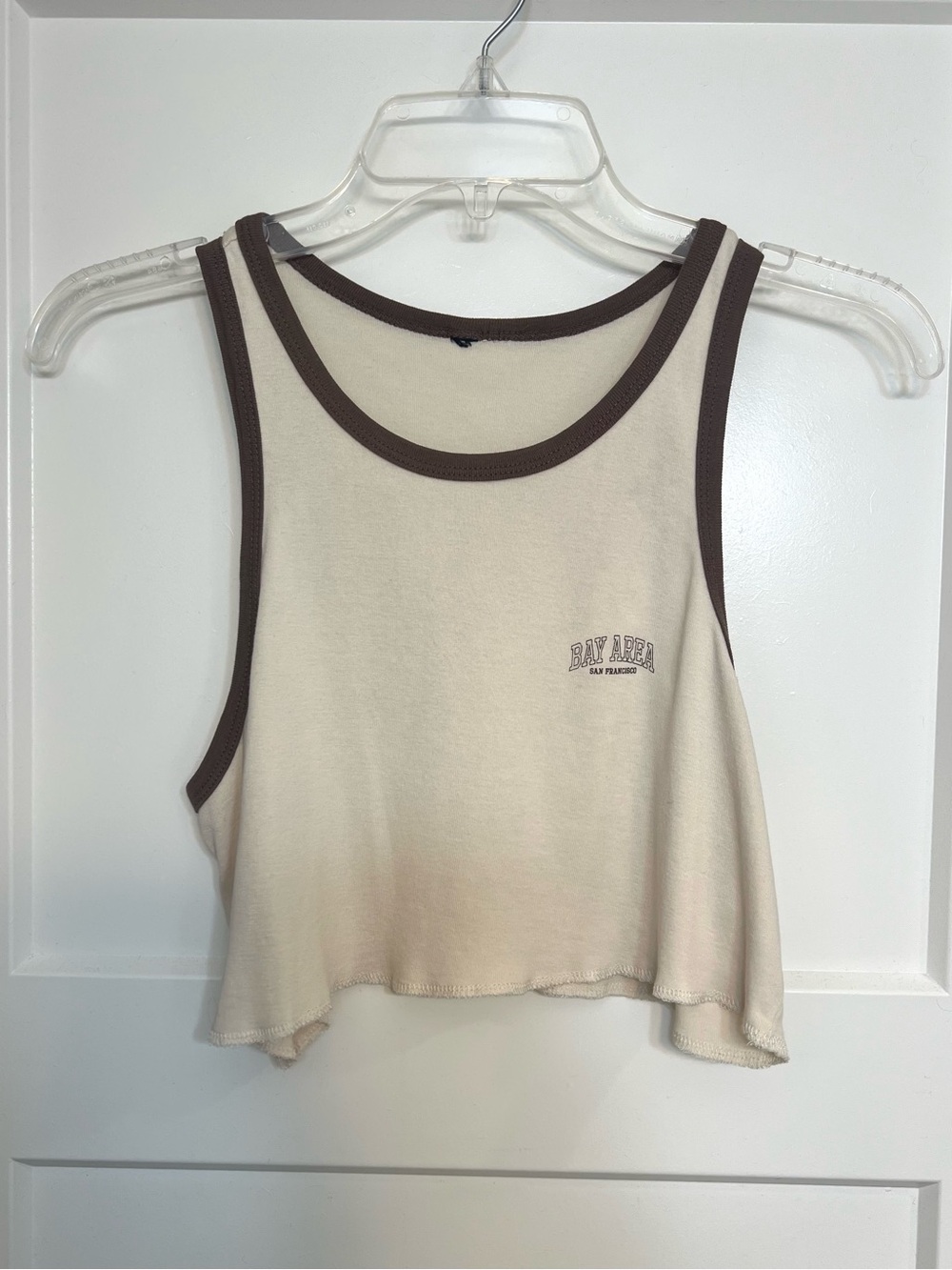 Brandy Melville Cream Crop Tank Top with Brown Trim